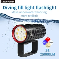 letonpower diving flashlight 25000lumens underwater flashlight 100m scuba dive light type c charging underwater video light