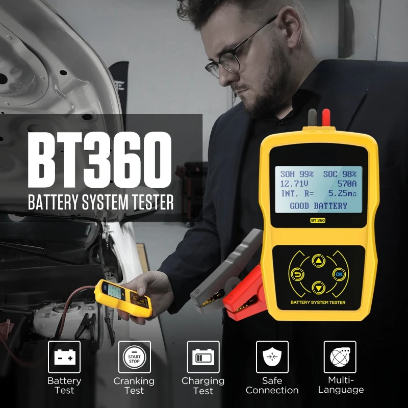 12v Car Battery Analyzer 12V Car Battery Tester Cranking Multi-Language Diagnostic Tool Performance Than Bt460 Automotive Tools