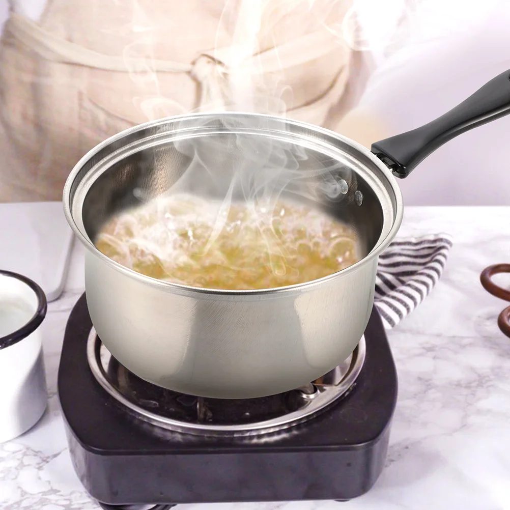 

Stainless Steel Pot Stew Non Stick Skillet Milk Heating Pan Lid Non-stick Deep Fry