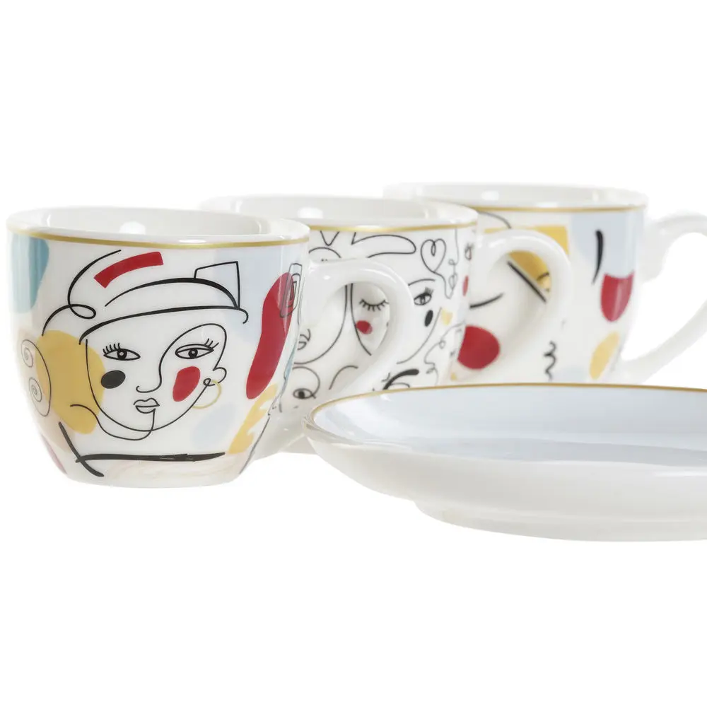 Piece Coffee Cup Set DKD Home Decor Bone China Porcelain (80 ml) (6 pcs) | Cups