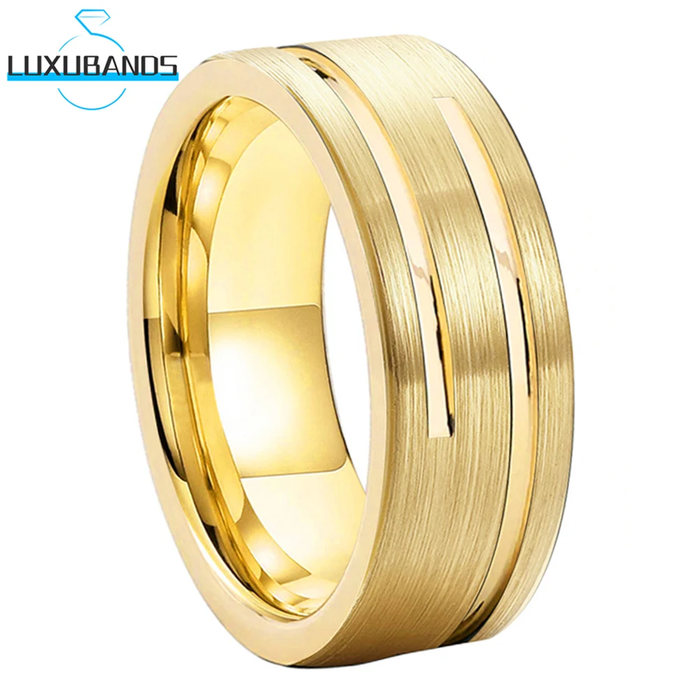 

8mm Men Women Tungsten Wedding Ring Groove Flat Black Rose Gold Engagement Band Brushed Finish High Quality In Stock Comfort Fit