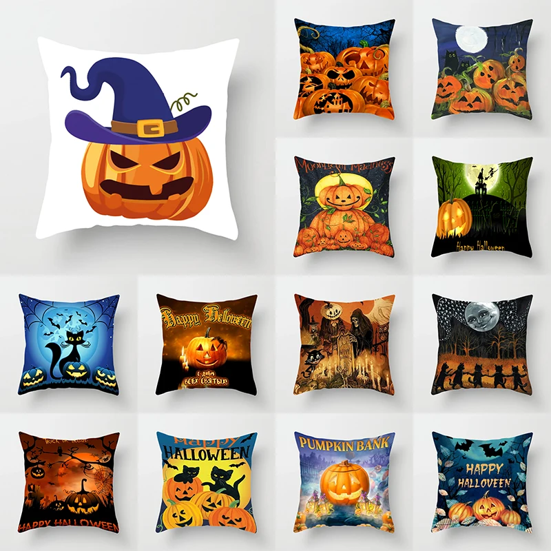 

Day of the Dead Pumpkin Devil Creative Pillow Cushion Cover Halloween Party Bat Black Cat Print Pillow Cover Home Decor Ornament