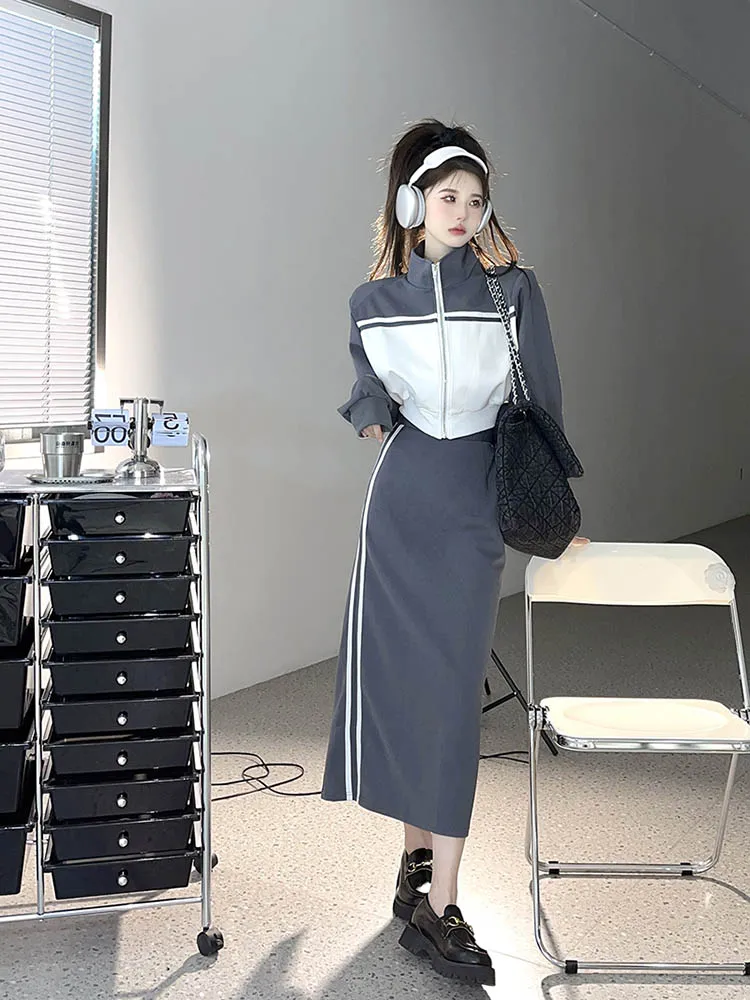 

Two Piece Sets Womens Outifits Casual Sweater Fashion Tops Split Skirtstriped Womans Clothes for 2022 Autumn/Winter Skirt Sets
