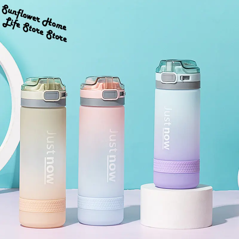

600ml Korean Style Water Bottle With Straw BPA Free Cup Portable Outdoor Sport Drinking Plastic Bottles With Gift Sticks Strap