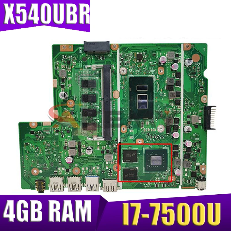 

Akemy X540UBR laptop mainboard For ASUS X540UB X540UBR X540UV original motherboard with 4GB RAM I7-7500U V2G tested full 100%