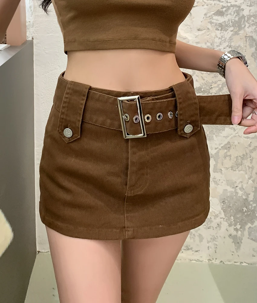 

Summer Women's Skirt Korean Fashion Solid Color Sexy Denim A-line Mini Female Clothing Houthion