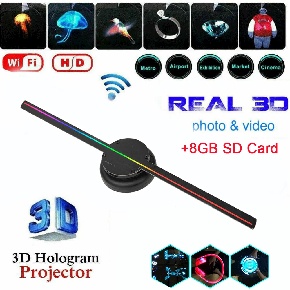 3d Hologram Projector Fan Wall-mounted Wifi Led Signage Advertising Display Machine Remote Holographic Lamp Support Image Video