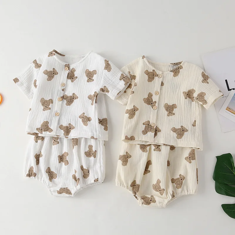 

Baby Clothing T-Shirt Set Children's Solid Color Short Sleeve Stretch Shorts Two Piece Set Summer Newborn Boys Girls Pants Set