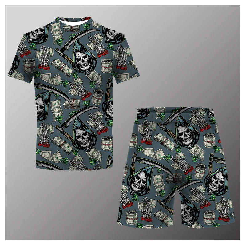 Summer Men's Dollar T-shirt Shorts Set Sportswearcasual Casual Fashion Jogging Suit Outdoor Clothing Men's Streetwear