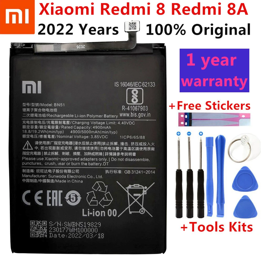 

100% New XiaoMi Original Replacement 5000mAh BN51 For Xiaomi Redmi 8 Redmi 8A Redmi8 Authentic Phone Battery +Tools Free