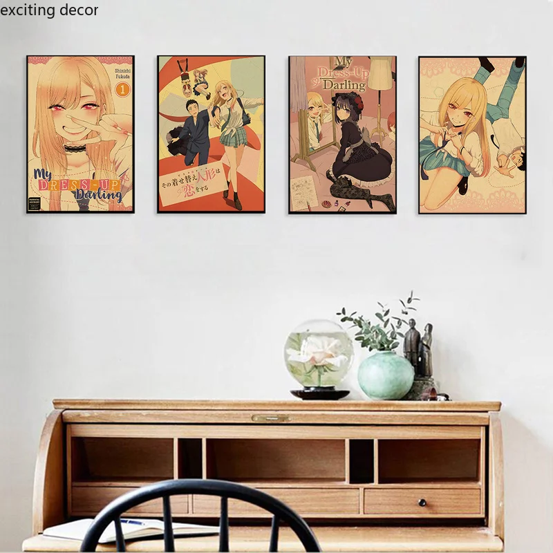 Постеры Hot Anime My Dress Up Darling на крафт-бумаге для декора дома, бара или кафе.