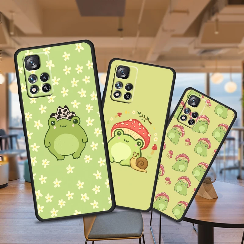 

Frog Mushroom Kawaii for Xiaomi Redmi Note 11 10 11T 10S 9 9S 8 7 5G 4G Soft Black Phone Case Fundas Coque Capa Cover