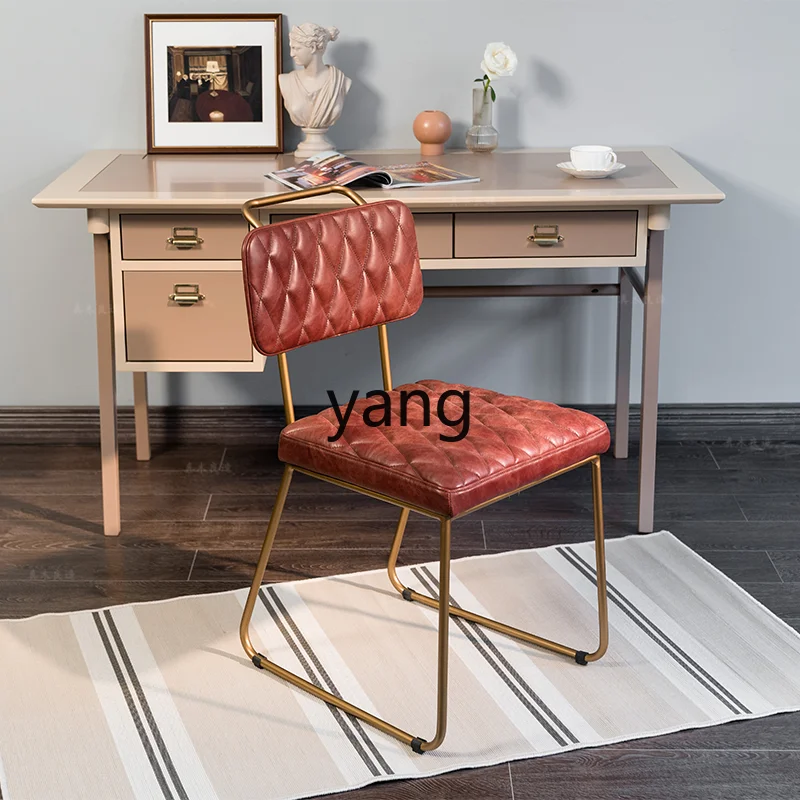 Обеденный стул Yhl Kafuu из натуральной кожи со стразами в клетку верхний слой ретро