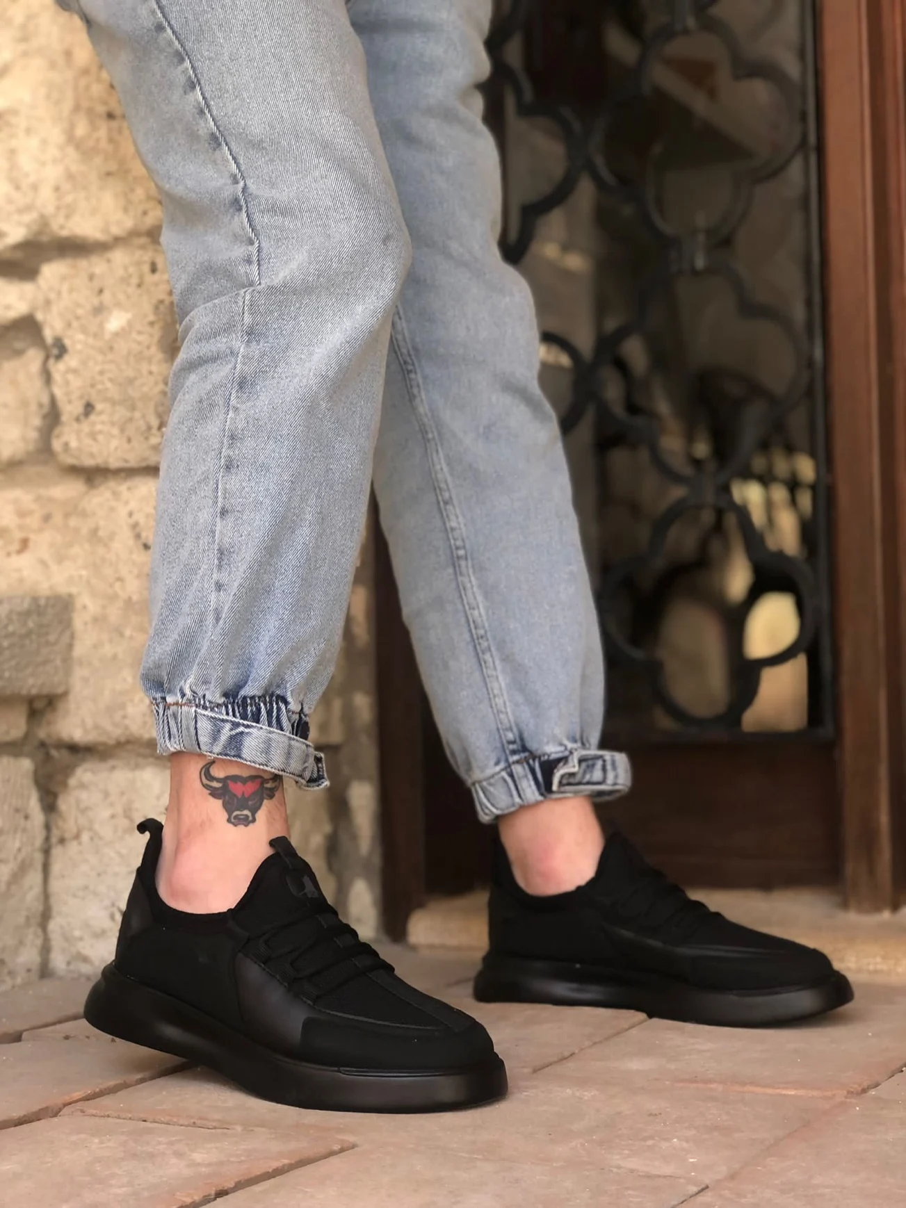 

BA0204 men's black sole high sole style sneakers