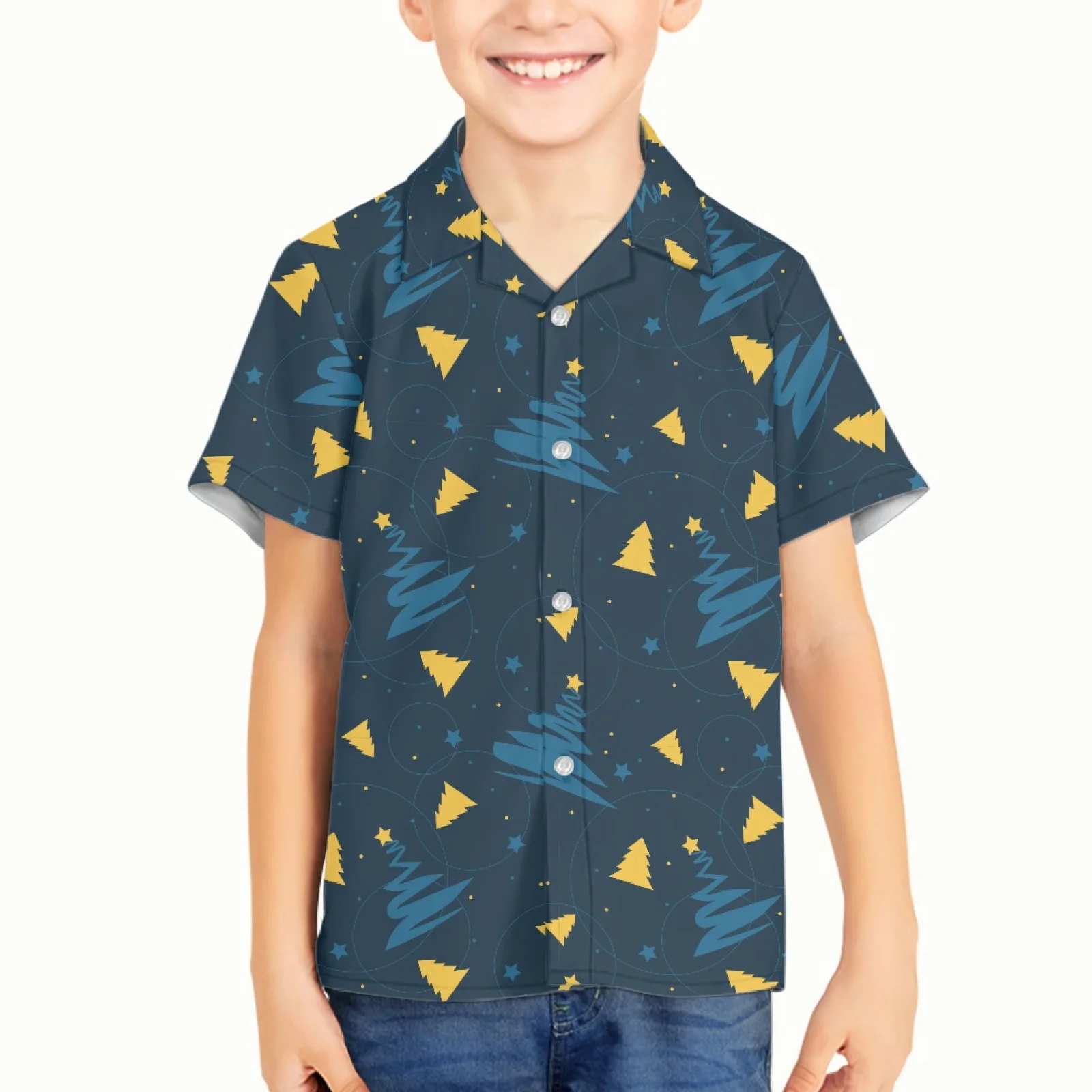 

Christmas Design Holiday Kid Retro Fashion Turn-down Collar Shirts Children Autumn Blouses Boy Personality Single-breasted Tops
