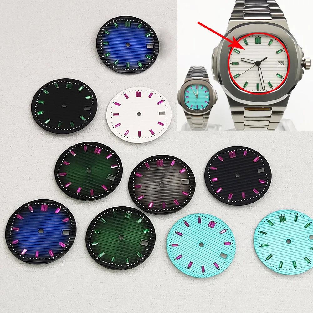 29.8mm Men's Watch Accessories  Nautilus DialLatest Decoration Purple Green Crystal Aseptic Dial Fits the Japanese NH35 Caliber