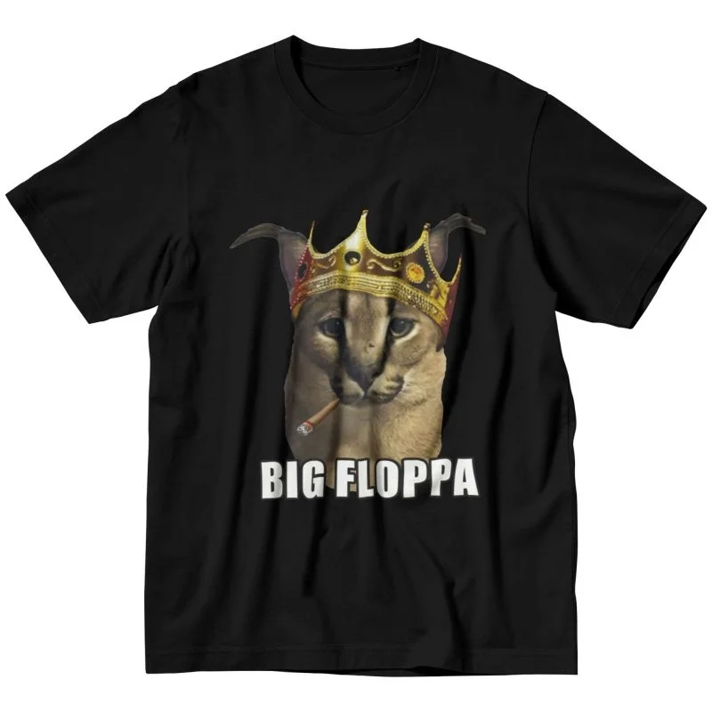 

Big Floppa Rapper King Crown Tee Poppa Meme T Shirt Men Pre-shrunk Cotton Tshirt Short Sleeve Caracal Cat T-shirt Clothing Gift