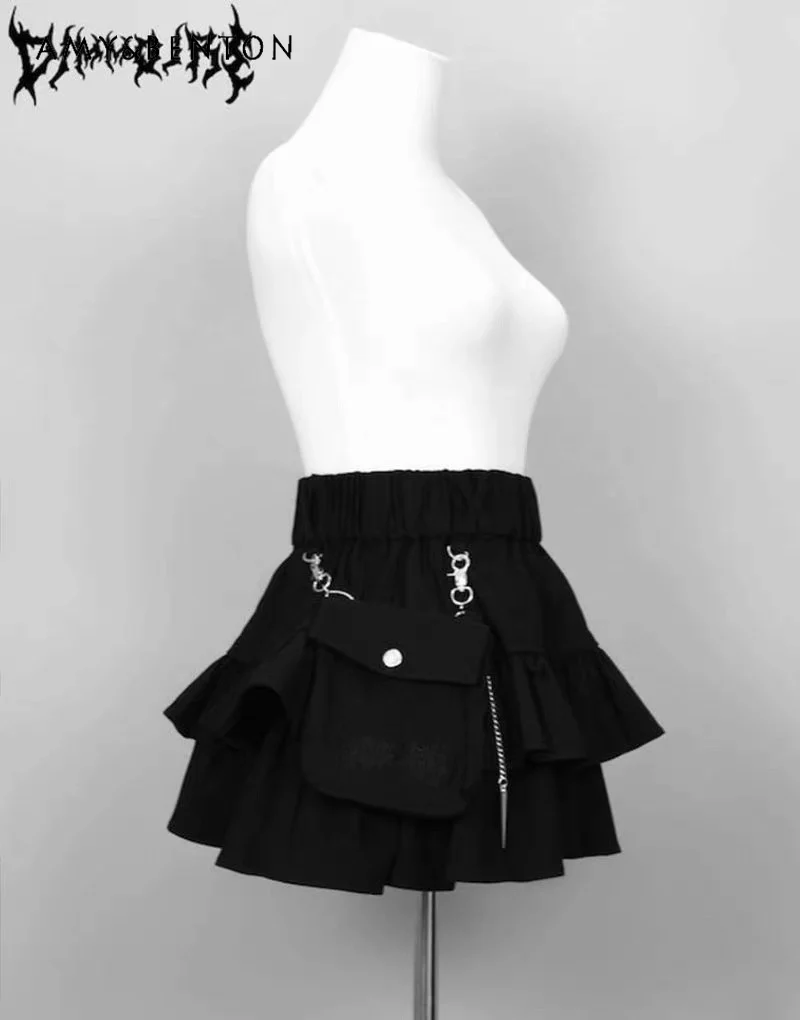 Летняя Клетчатая мини-юбка с поясом на резинке в стиле Харадзюку