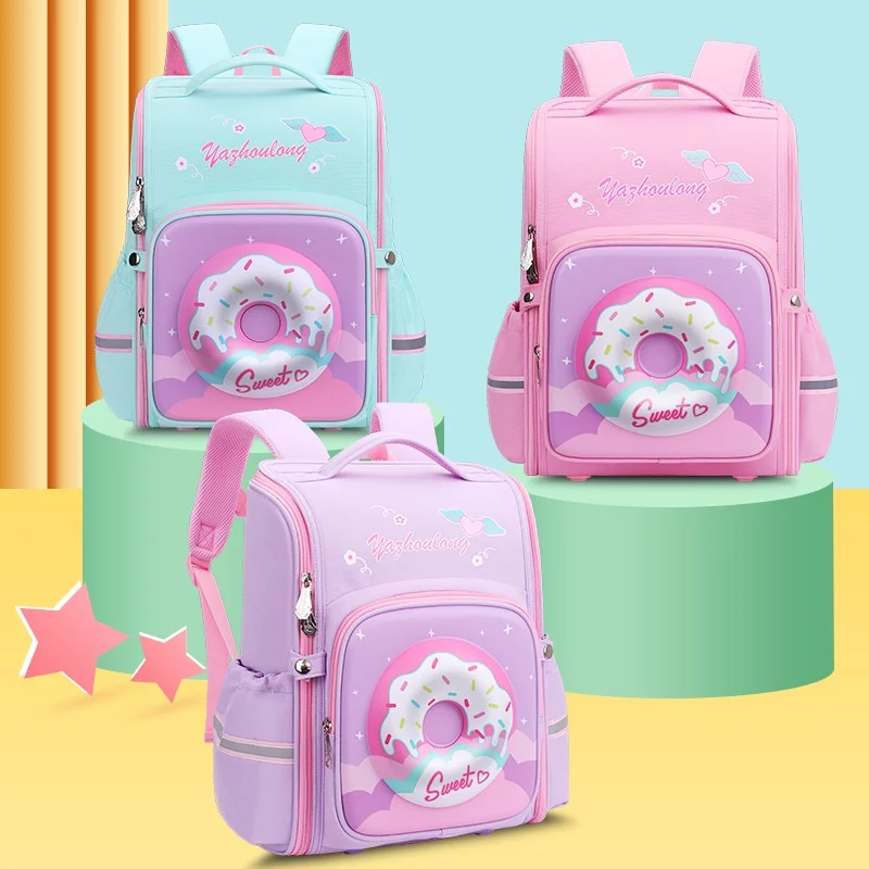 Children Cute Rainbow Donut 3D Backpacks New Girls Sweet Students Grade 3-6 Cartoon Large Capacity Schoolbags Breathable Fashion