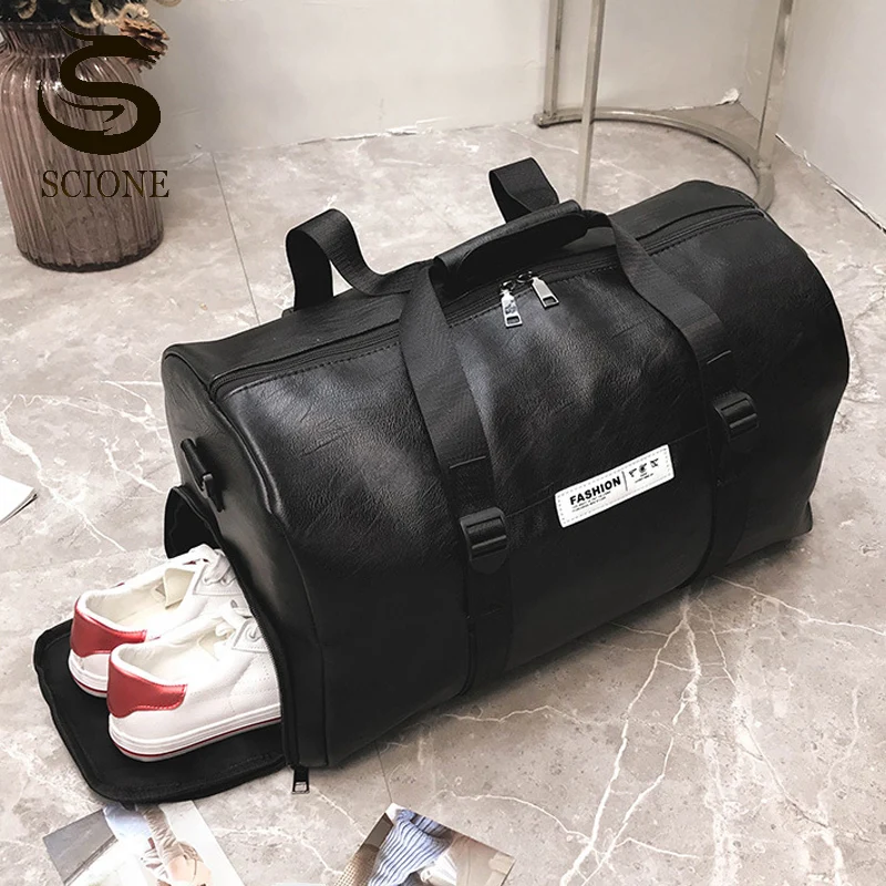 

Unisex PU Travel Bags Soft Leather Handbags Large Capacity Luggage Bag Sports Gym Bags With Shoes Pockets Fitness Bag XA269M