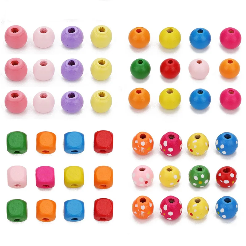 

100/200pcs 6/8/10/12mm Natural Wood Bead Round/square/spots Mixed Color Charm Beads Diy For Jewelry Making Handmade Accessorie
