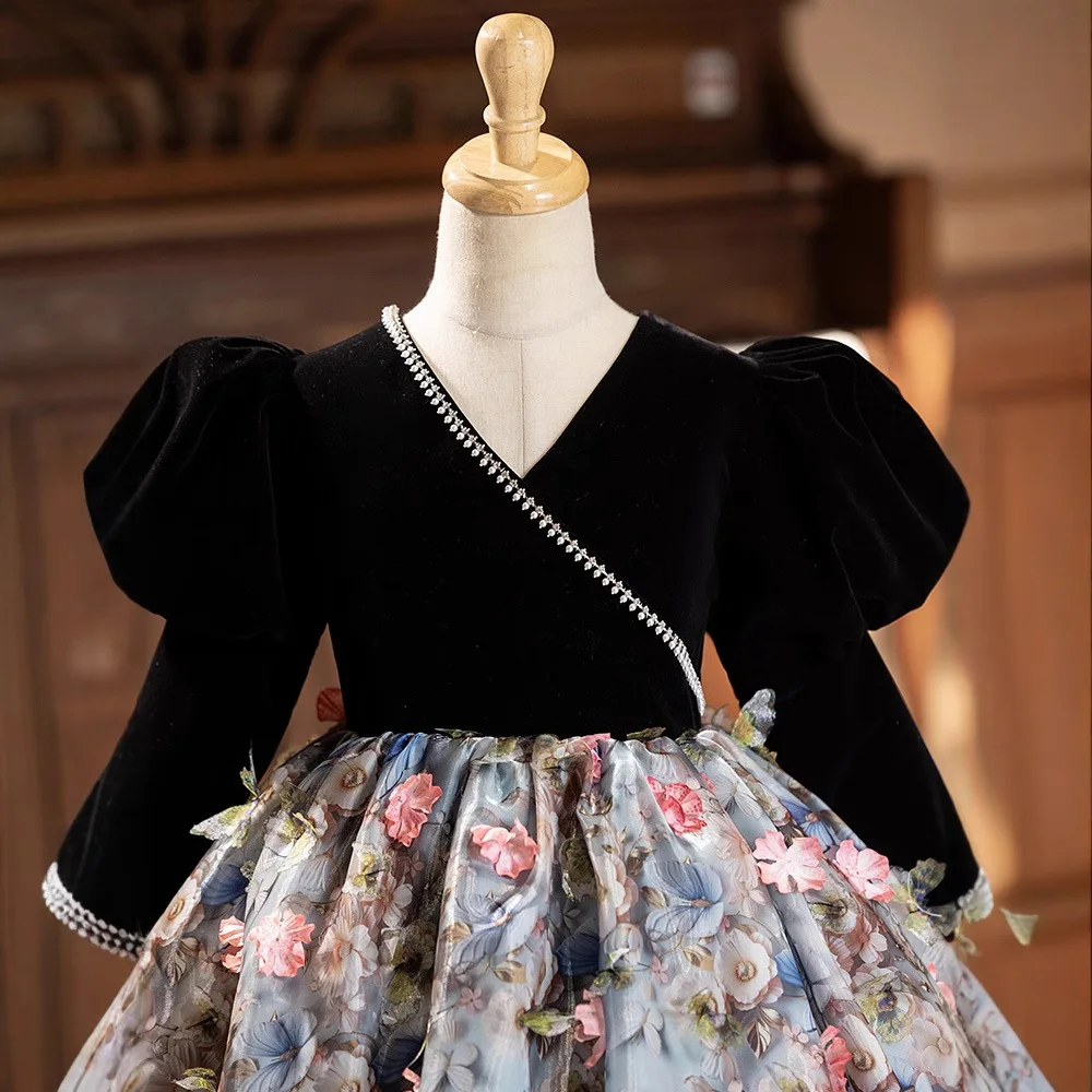 Новинка 2025 детское вечернее платье принцессы модный цветочный дизайн платья для