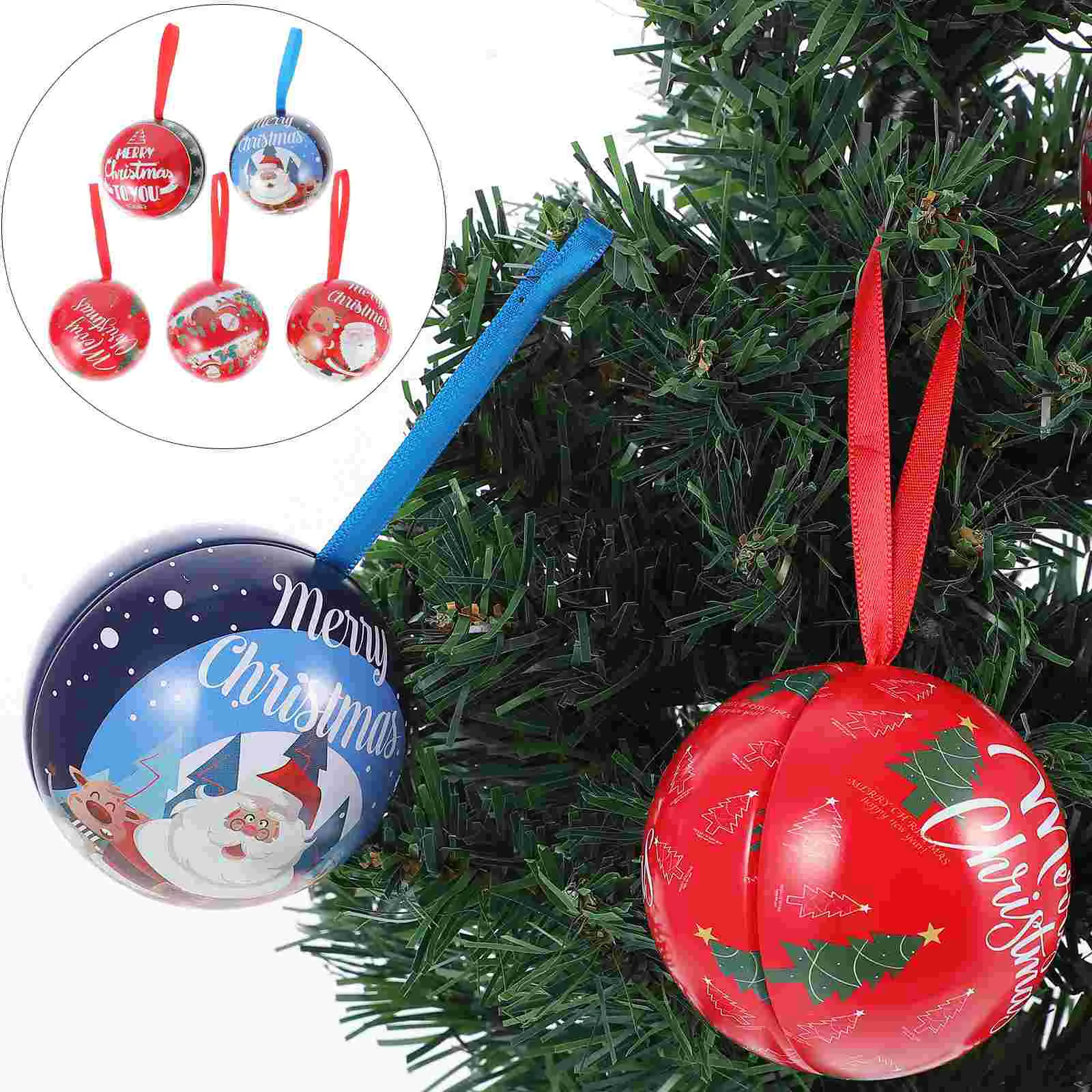 

Christmas Candy Tinplatebox Tins Storage Pendant Tree Treat Round Boxes Case Gift Hanging Iron Kitchen Jar Xmascanister Decor