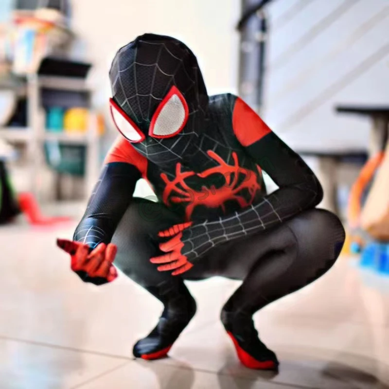 

Miles Morales Cosplay Costume Superhero Zentai Suit Bodysuit Spiderman Into The Spider Verse Costume for Kids Adult Party Outfit