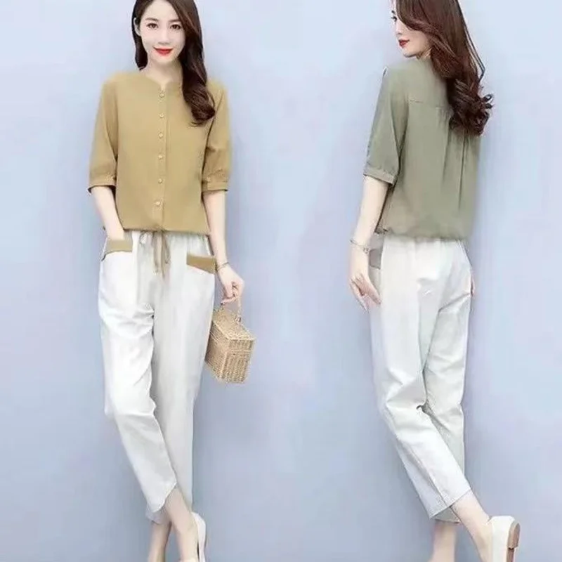 Женский костюм Новинка лета 2024 модная одежда большого размера из хлопка и льна
