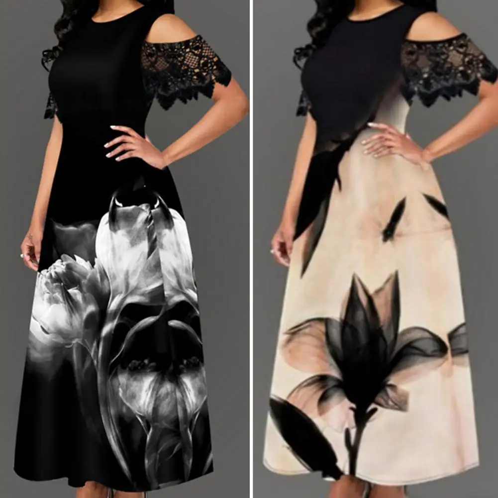 

Women Dress Floral Print Lace Summer Slim-fitting Long Dress for Beach
