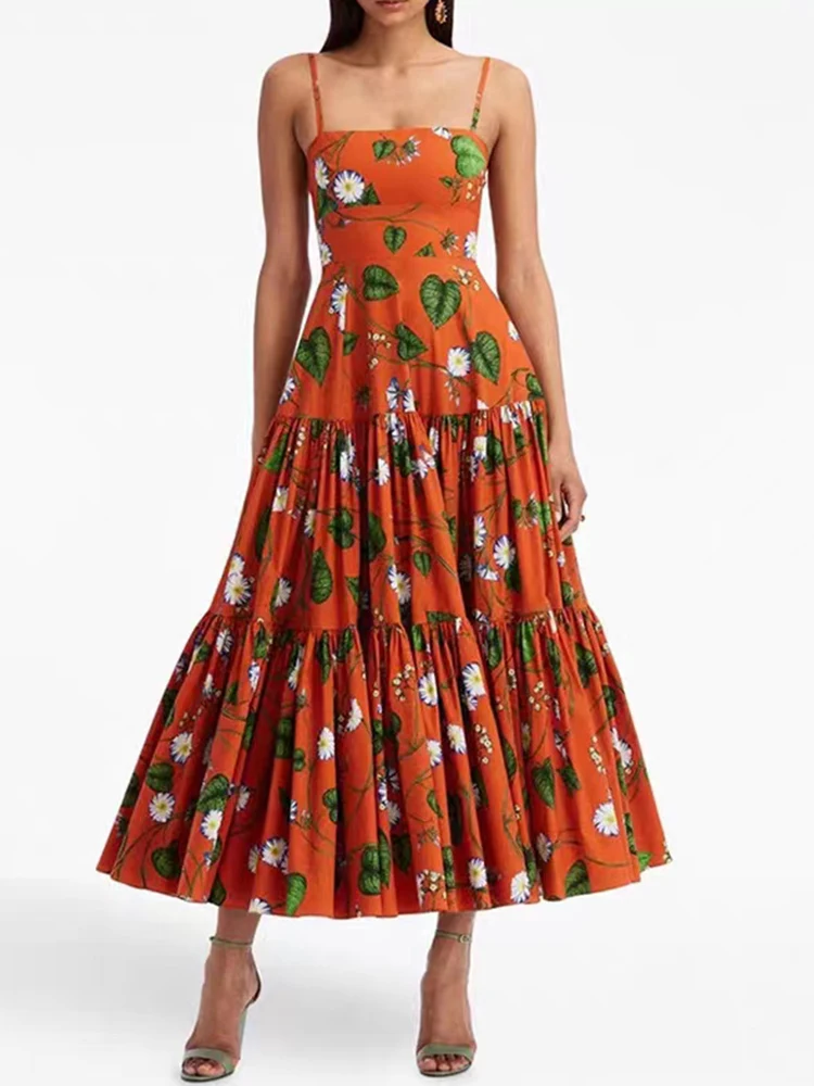 

Пикантное платье с открытыми плечами и винтажным принтом с высокой талией и лямкой на шее от дизайнера, женское новое летнее модное свободное платье с широкой юбкой