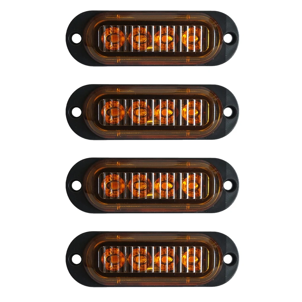 

4Pcs 4LED Led Light Head Emergency Beacon Hazard Warning Light Flash Caution Strobe LightBar for Car Truck 12-24V Yellow