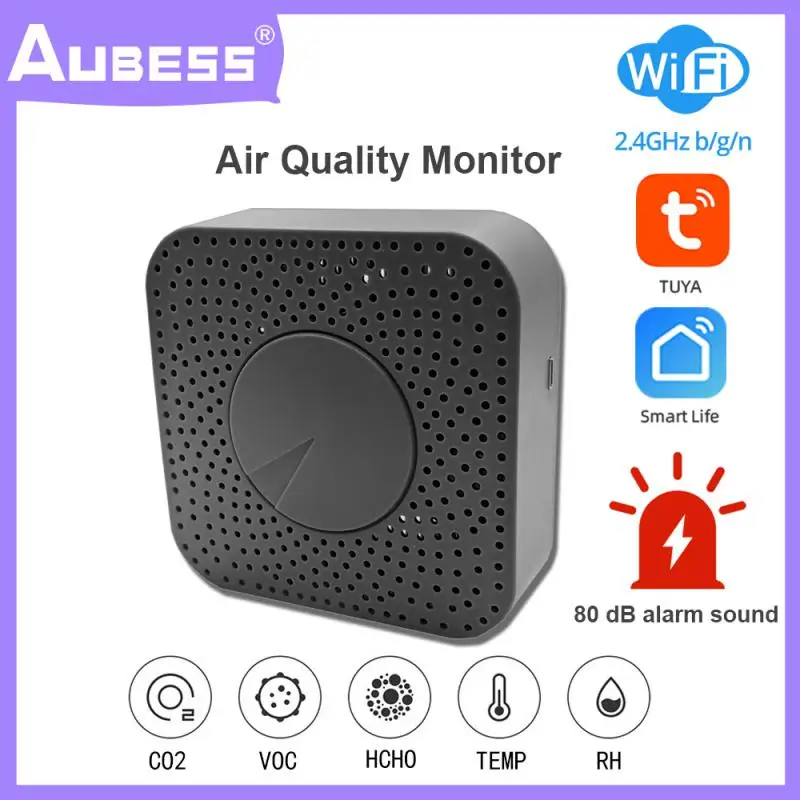

Датчик качества воздуха Wi-Fi Tuya 80DB Smartlife монитор качества воздуха PM2.5 формальдегид VOC датчик температуры и влажности Co2