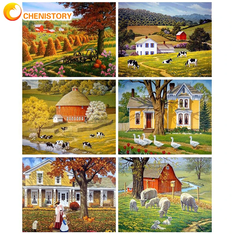 

CHENISTORY DIY Painting By Numbers Village Kits Paint By Numbers Scenery Frameless Digital Handpaint Gift On Canvas Home Wall De
