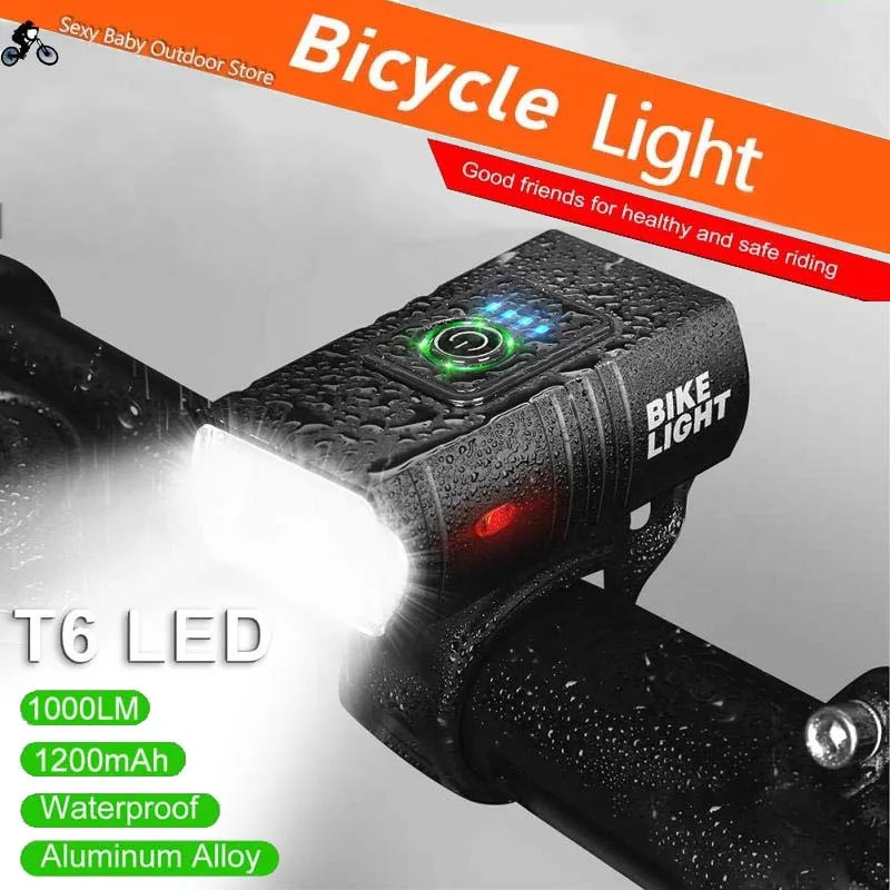 1000LM LED Bicycle Front Light USB Rechargeable Power Display MTB Mountain Road Bike Lamp Alloy Bicycle Accessories