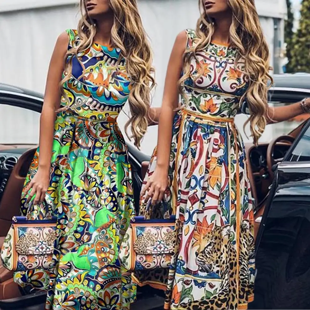 

Beach Dress Sleeveless Female Slim Slim-fitting Large Hem Dress Midi Dress for Beach