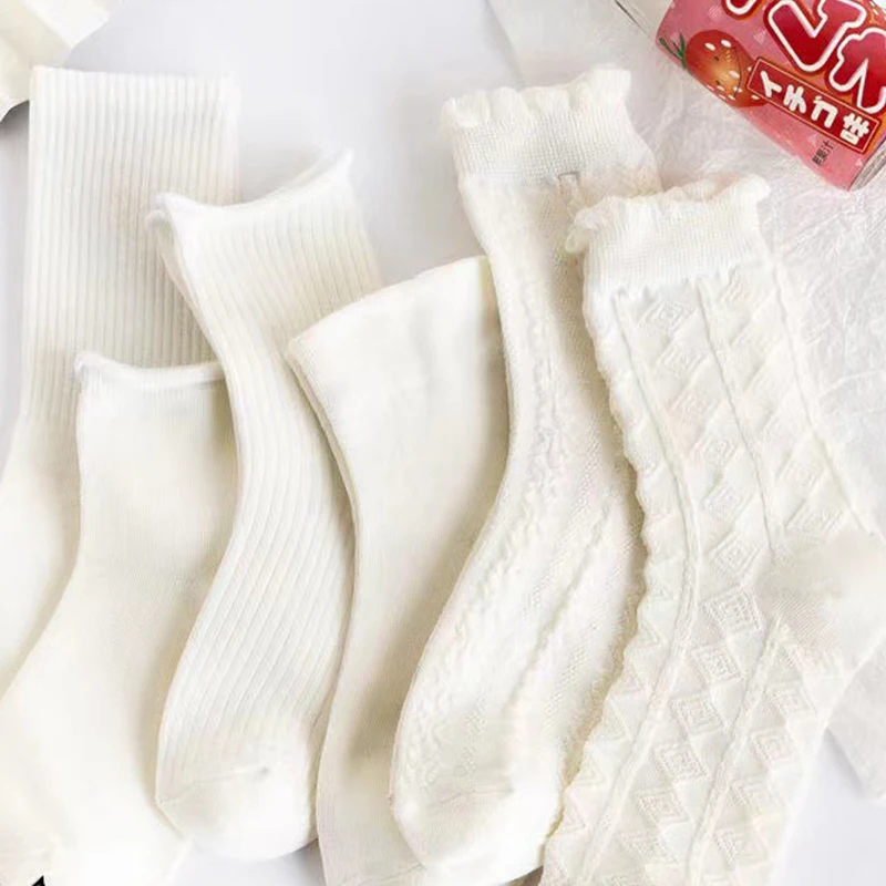 Cotton Solid Colors Casual Plain Middle Tube Socks Women Girls Comfortable Socks Jk Lolita Socks
