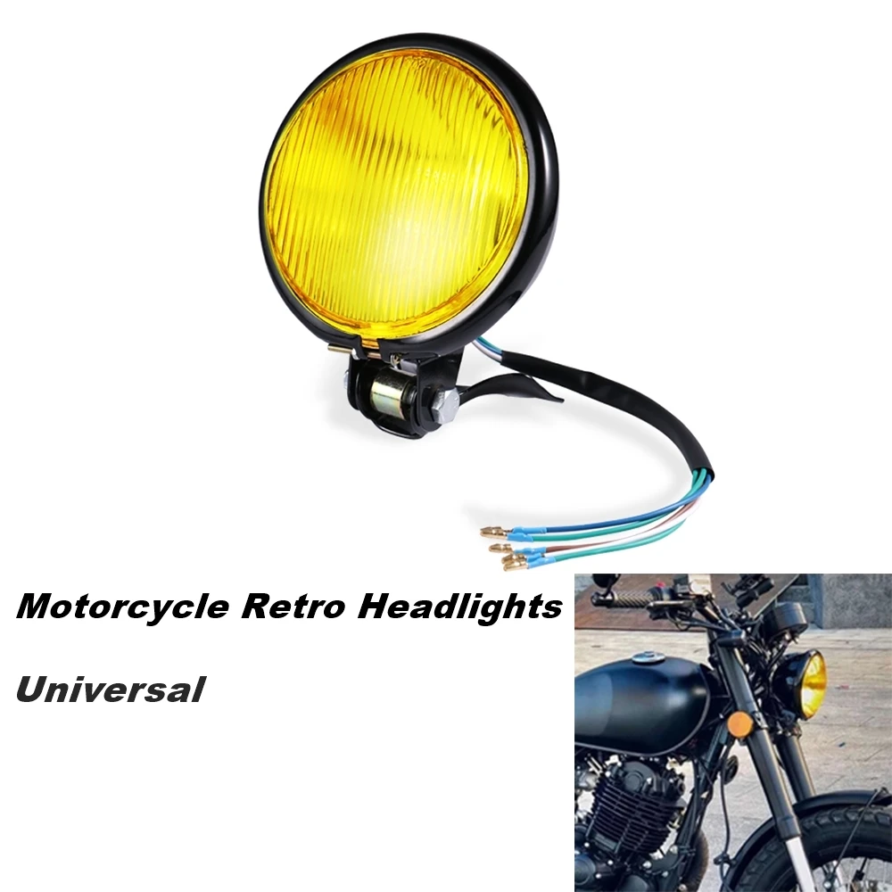 

Universal 4 inch Motorcycle Headlight Retro Metal Round With Holder Electroplate Silver Vintage Black Headlight