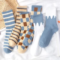 womens stripes grid socks spring summer plaid sock ins fashion soft cotton female ankle socken harajuku retro korean cute sox