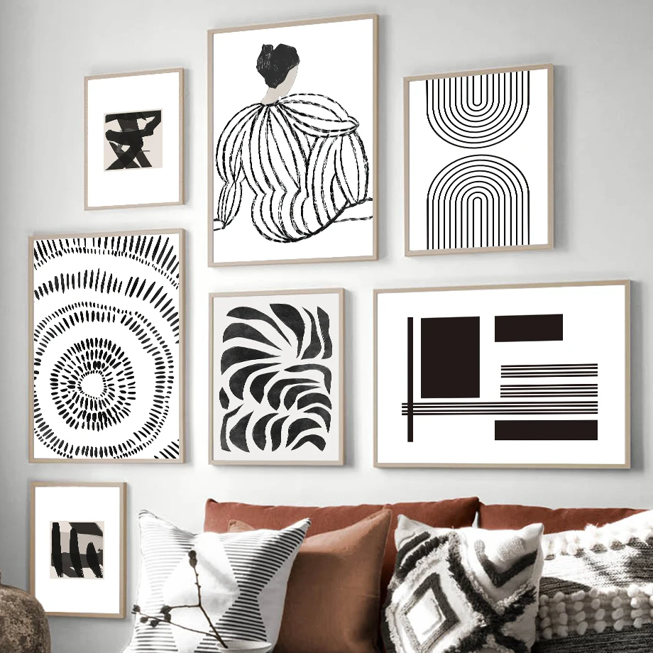 Картина на холсте черно-белая минималистская линия