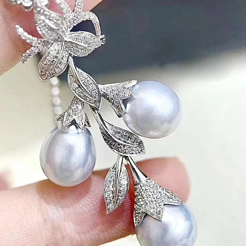 

MeiBaPJ 9-10mm Freshwater Pearl Fashion Flower Pendant Necklace 925 Sterling Silver Fine Wedding Jewelry for Women