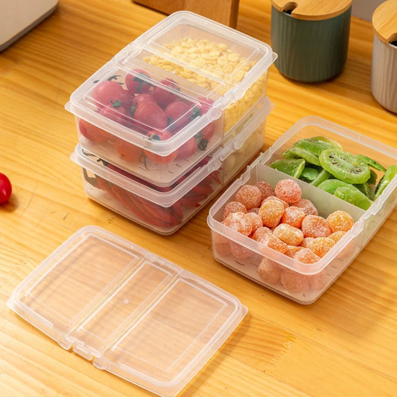 

Refrigerator Fresh-Keeping Box Fruit Vegetable Drain Crisper Kitchen sealed Storage Box Containers With Lid