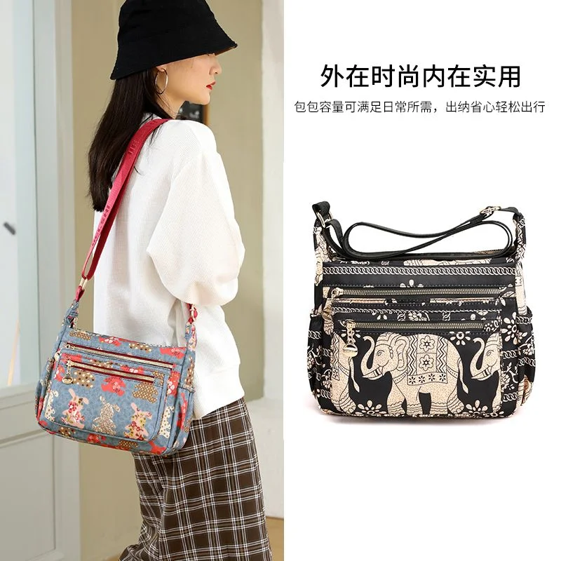 2023 New Cloth Bag Women One Shoulder Crossbody Casual Waterproof Middle aged Large Capacity Oxford Textile Travel