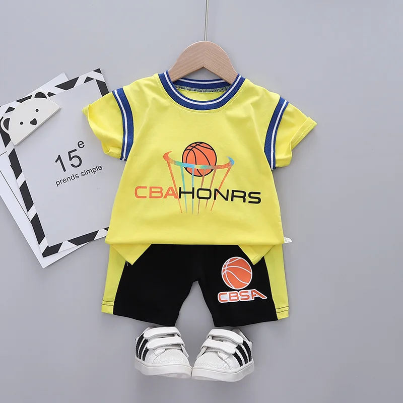 

New Basketball Print Kids Clothing Fashion Baby Boy Girl Letter T-shirt+Shorts 2PCS Sets Toddler Clothes Children Cool Tracksuit