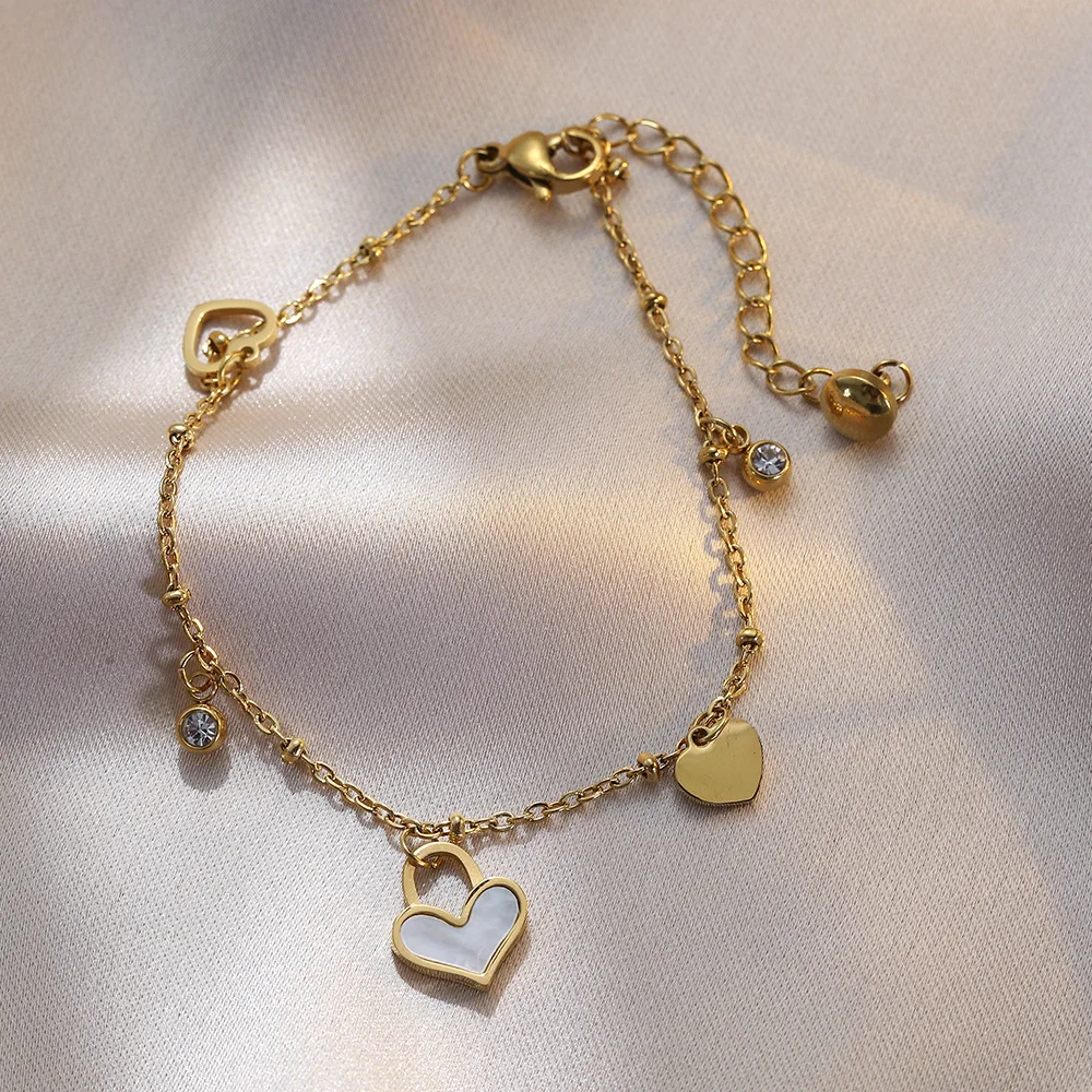 

High Quality Love Heart Zircon Bracelet for Women Gold Color Stainless Steel Chain No Fade Jewelry Fashion Wedding Party Gift