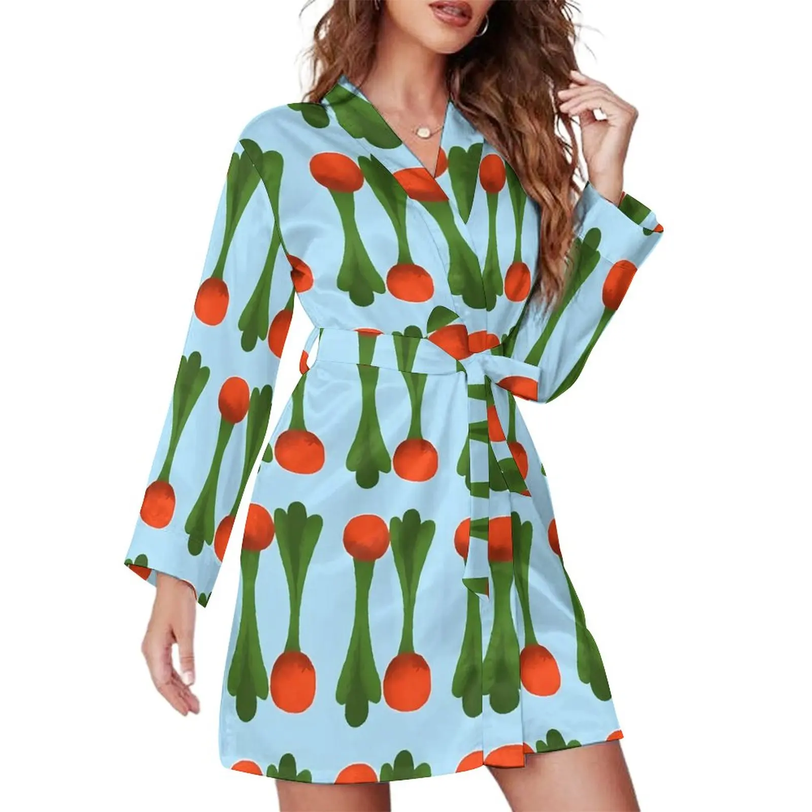 

Женский Пижамный халат с принтом, весеннее платье с длинным рукавом и V-образным вырезом