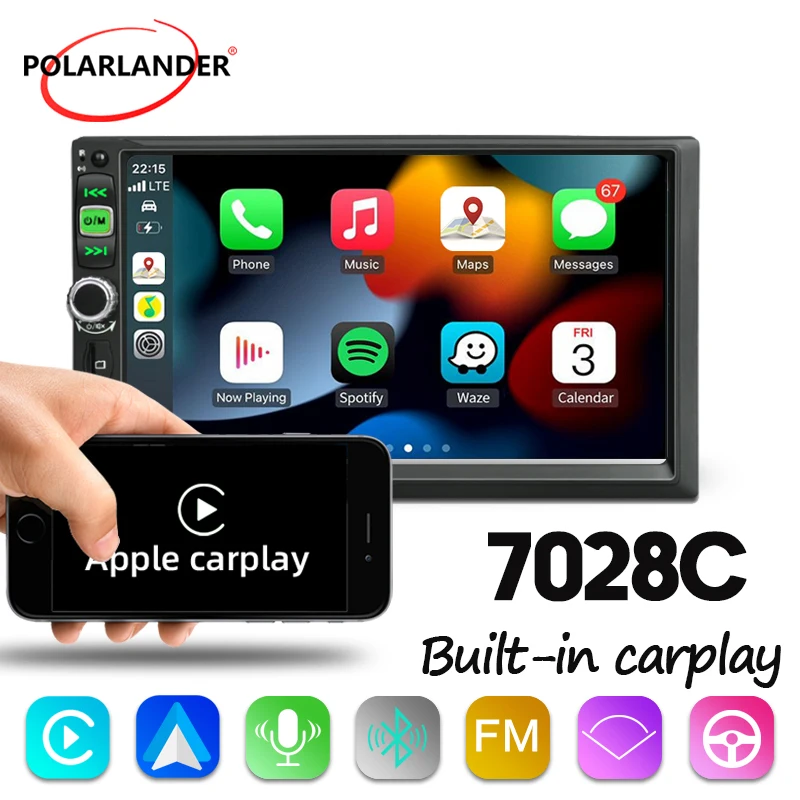 

PolarLander Car MP5 Player Stereo Bluetooth TFT Mirror Link Car Multimedia Player 2 Din 7" Carplay, Android Auto USB/TF/AUX