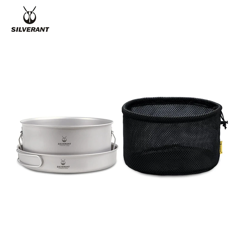 Combination 2 Piece Set Outdoor Large Camping Cookware With Folding Handle For Travel Bushcraft