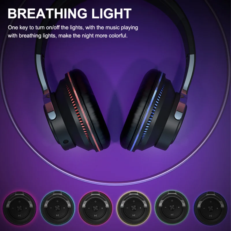 

Wireless Headset RGB Breathing Light Music Luminous Bluetooth Earphone Retractable Headphones Noise Canceling Stereo Headset