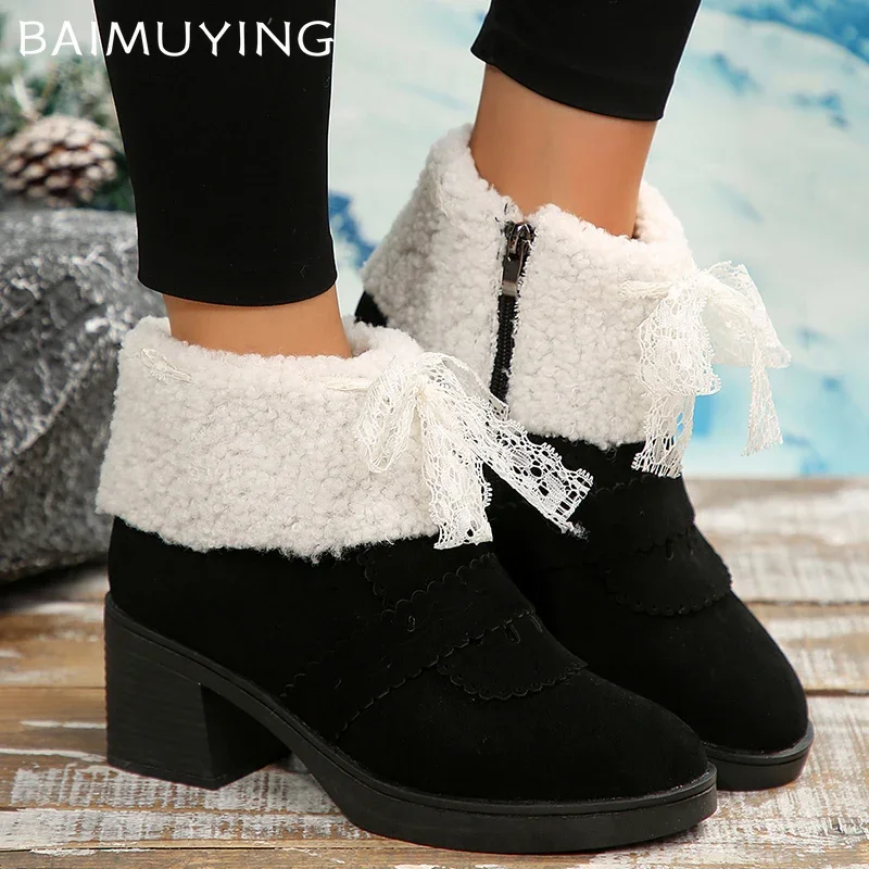 Женские замшевые ботильоны на меху дизайнерская обувь высоком каблуке зимние